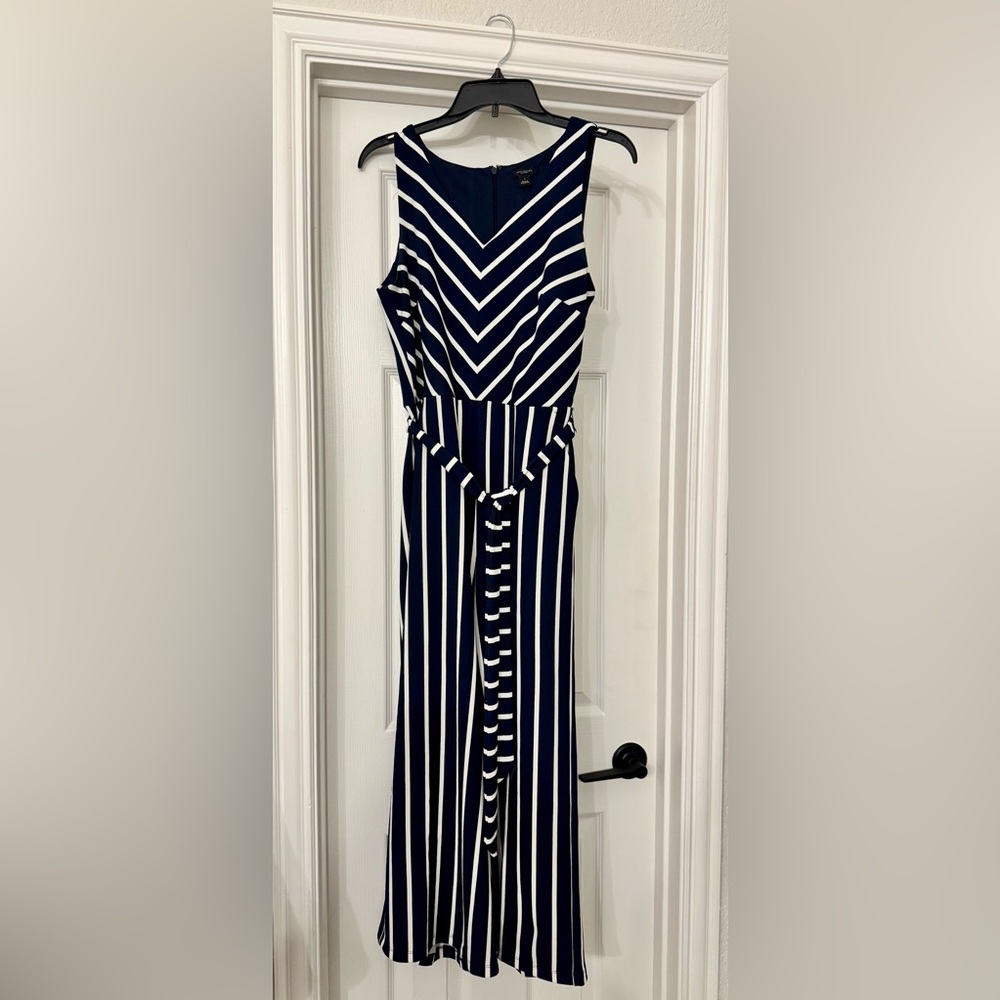 Ann Taylor Striped Wide-Leg Jumpsuit - Navy/white, S
